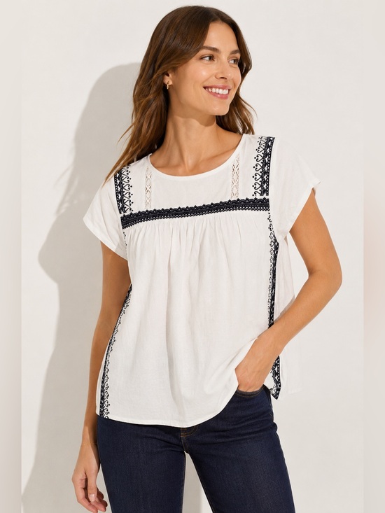 LOFT Tops - LOFT white and Black Embellished Relaxed Blouse Top XS